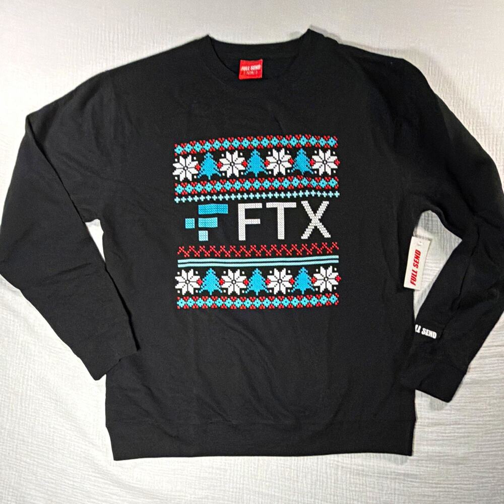 Full Send FTX Christmas Graphic Logo Crew Neck Pullover Sweatshirt Black Men's L